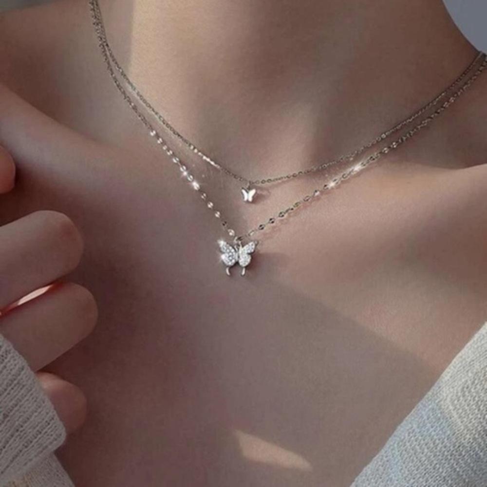 Silver Layered Butterfly Necklace